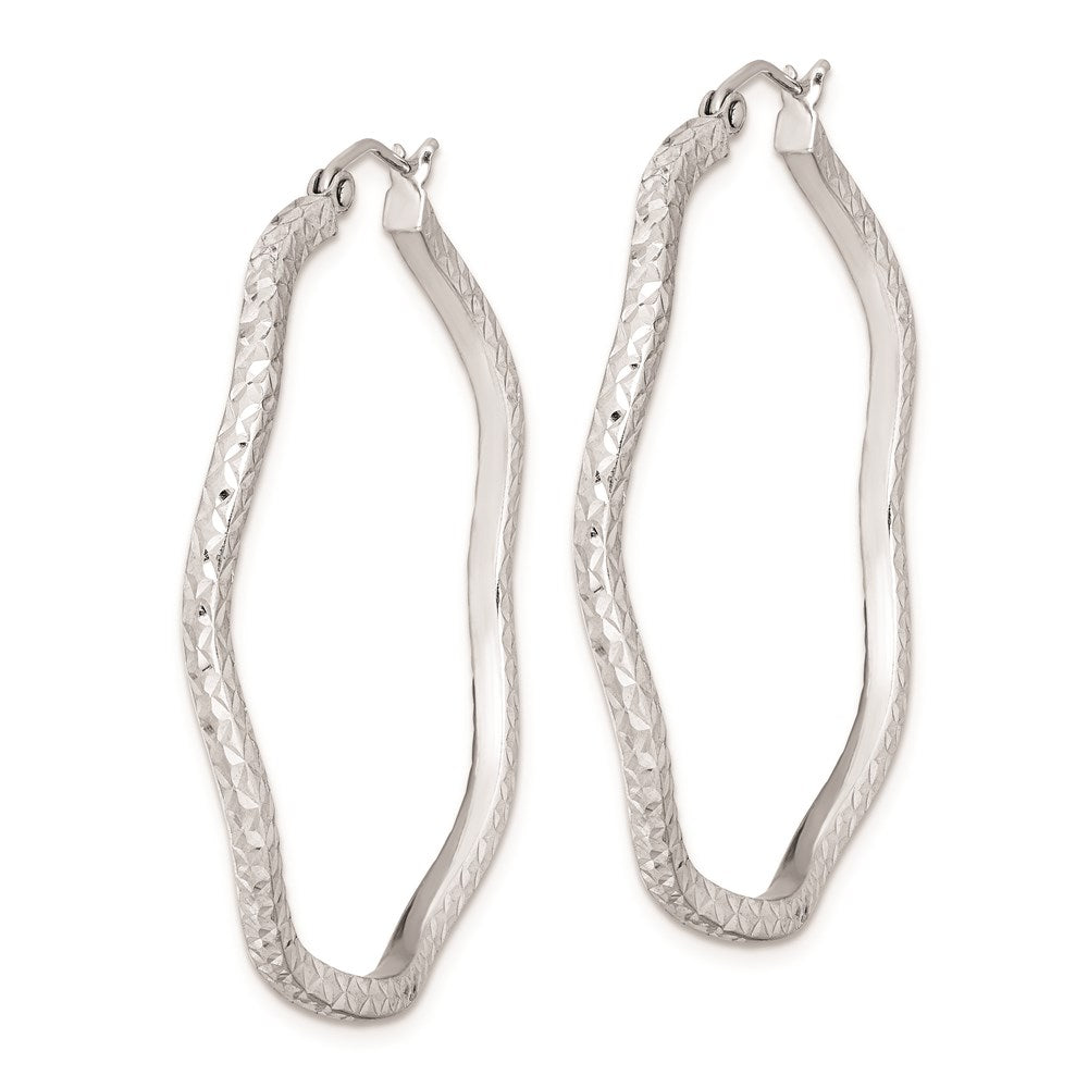 Sterling Silver Rhodium-plated Wavy D/C Round Hoop Earrings