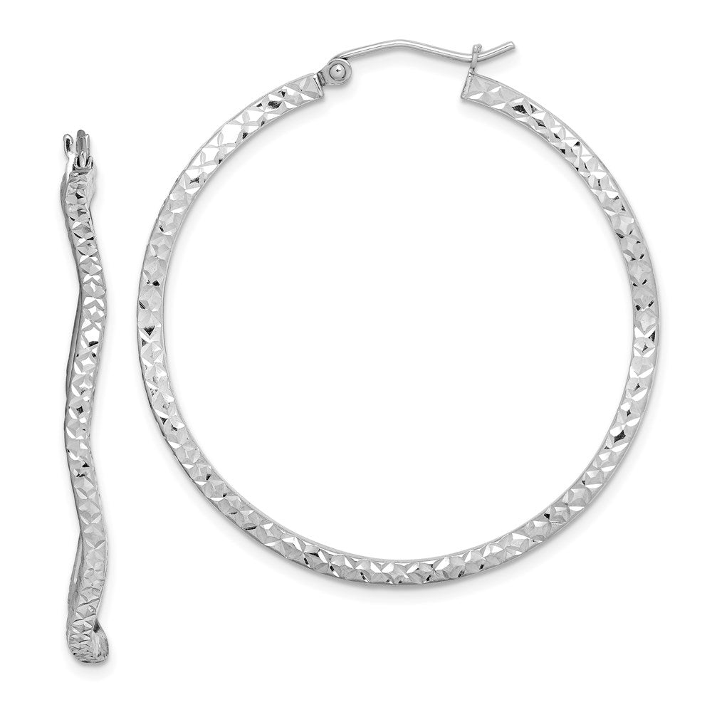 Sterling Silver Rhodium-plated Wavy D/C Round Hoop Earrings