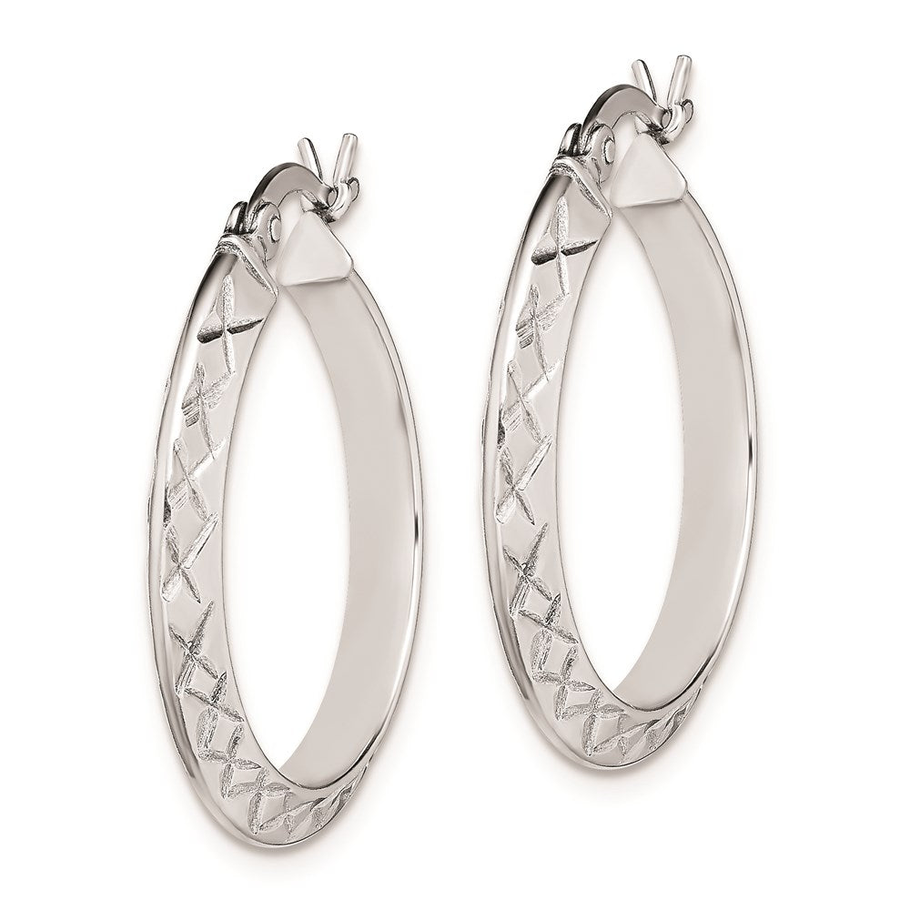 Sterling Silver RH-plated D/C Knife Edge Round Hoop Earrings