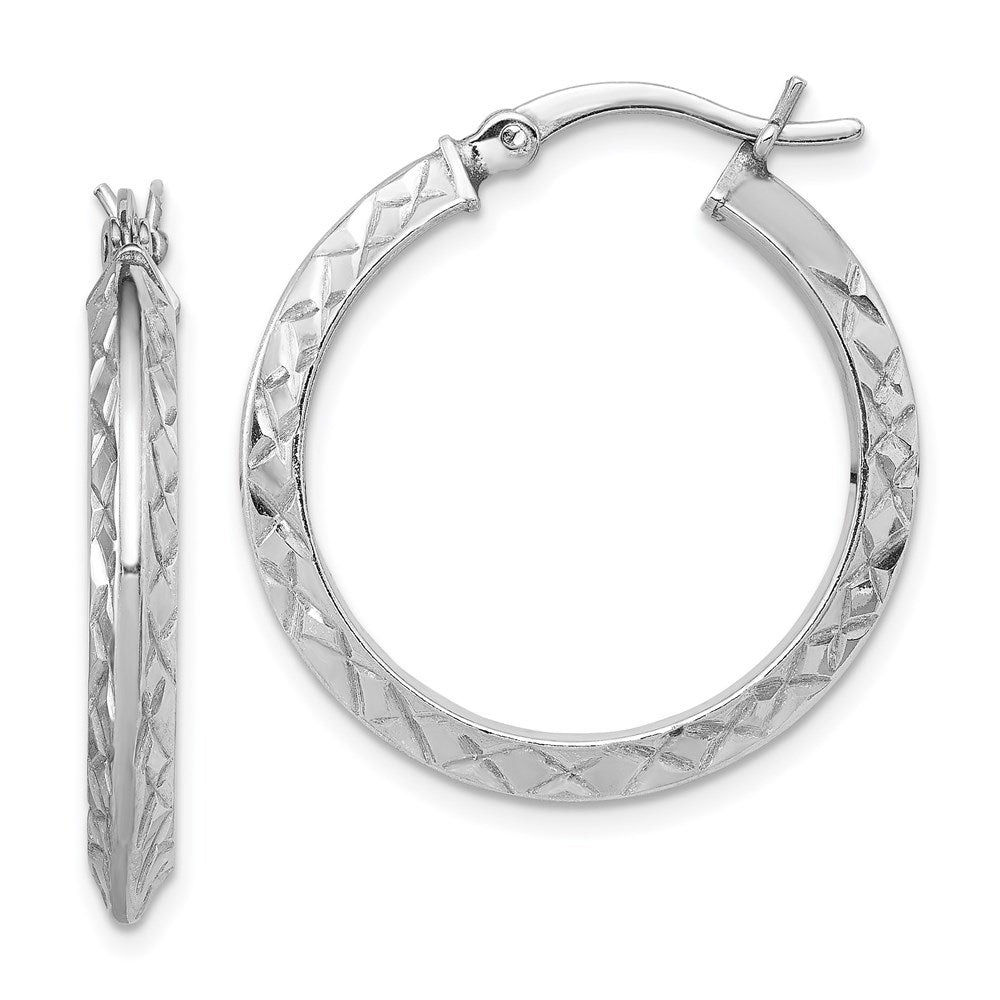 Sterling Silver RH-plated D/C Knife Edge Round Hoop Earrings