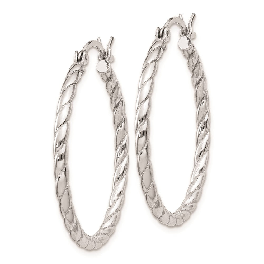 Sterling Silver Rhodium Plated 2x Twisted Hoop Earrings