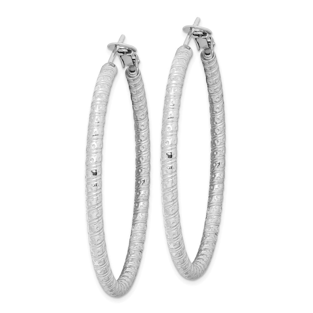 Sterling Silver Rhod-plated 3.25x Omega Back Hoop Earrings
