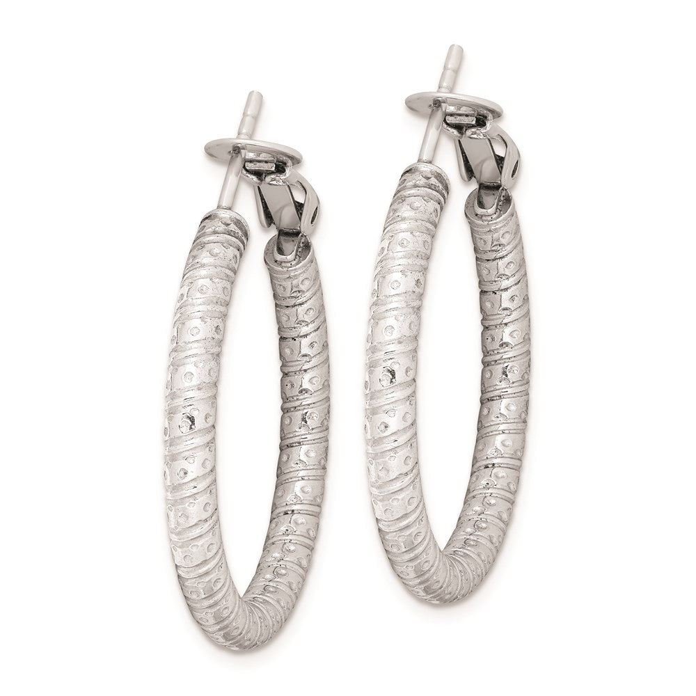 Sterling Silver Rhod-plated 3.25x Omega Back Hoop Earrings