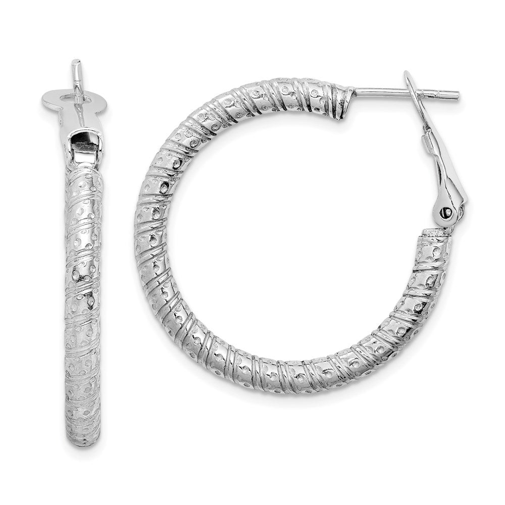Sterling Silver Rhod-plated 3.25x Omega Back Hoop Earrings
