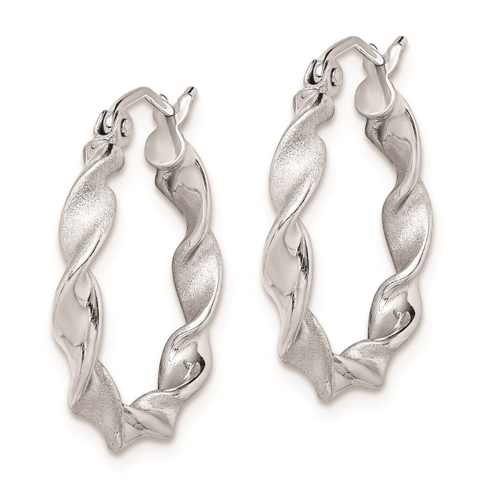 Sterling Silver Rhodium-plated Polish and Satin Twist Hoop Earrings