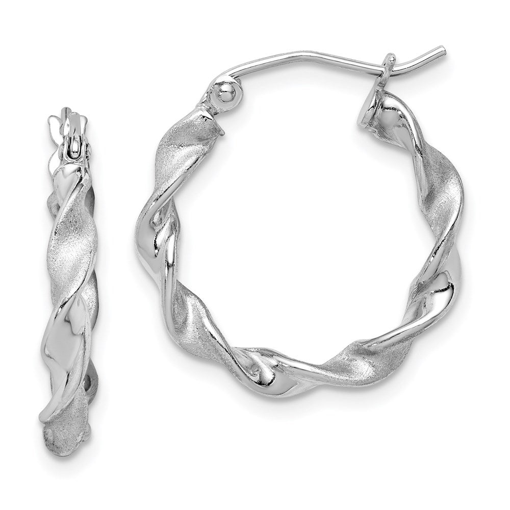 Sterling Silver Rhodium-plated Polish and Satin Twist Hoop Earrings