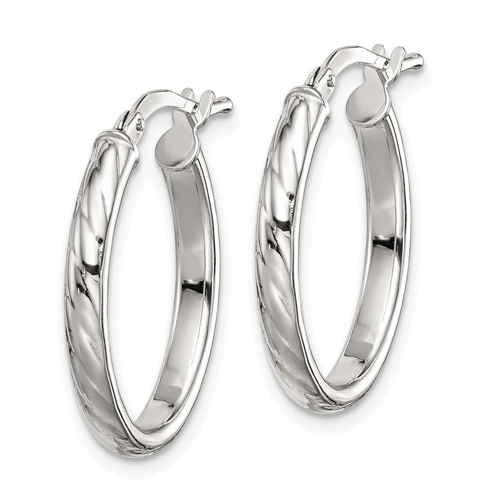 Sterling Silver Rhod-plated Textured Hollow Oval Hoop Earrings