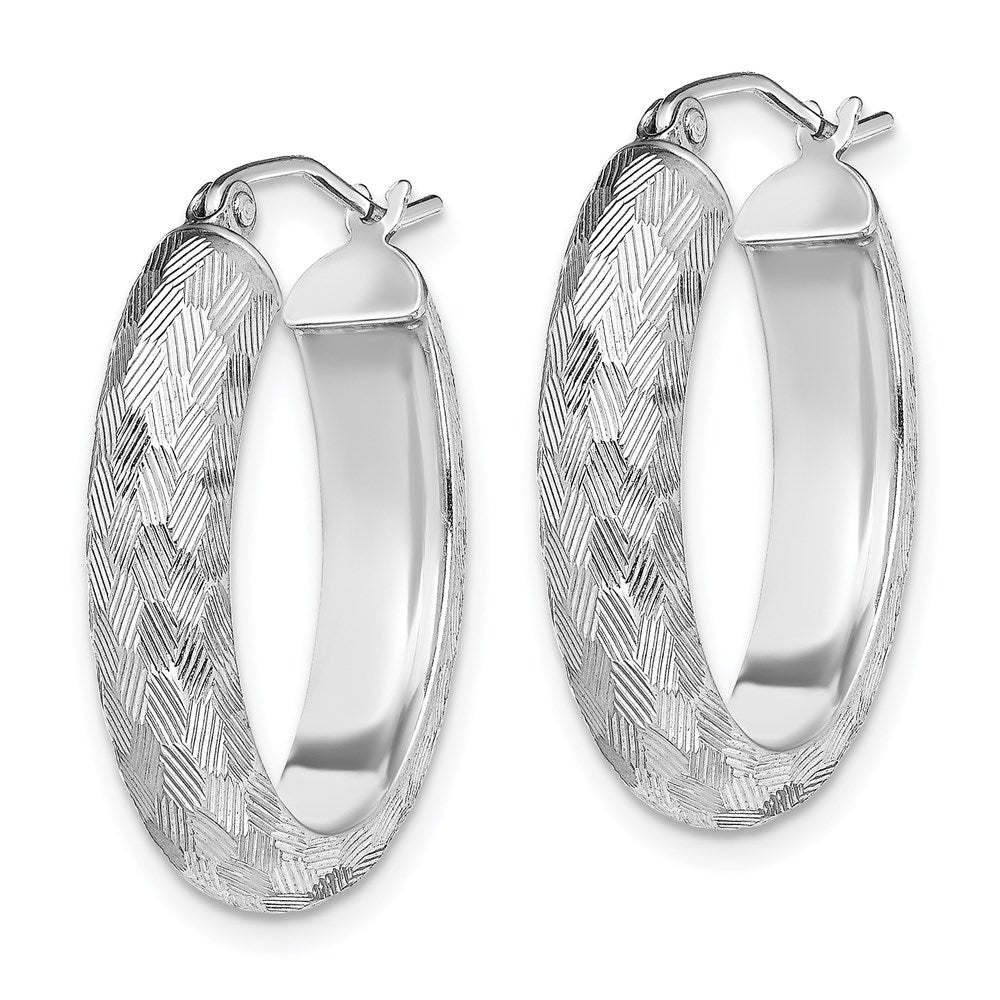 Sterling Silver Rhodium-plated Diamond-cut Oval Hoop Earrings