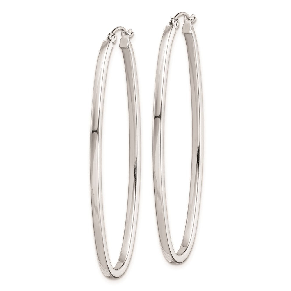Sterling Silver Rhodium-plated Square Tube Oval Hoop Earrings