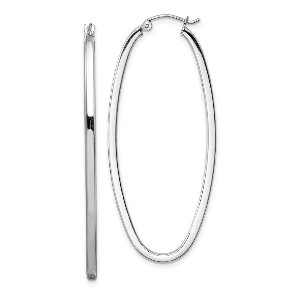 Sterling Silver Rhodium-plated Square Tube Oval Hoop Earrings