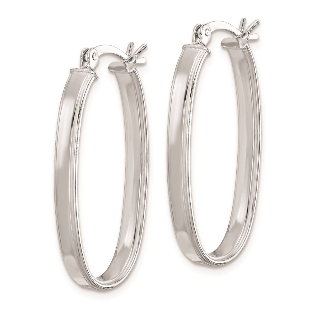 Sterling Silver Rhodium-plated Beveled Edge Oval Hoop Earrings