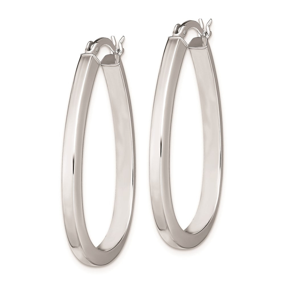 Sterling Silver Rhod-plated Square Tube Teardrop Hoop Earrings