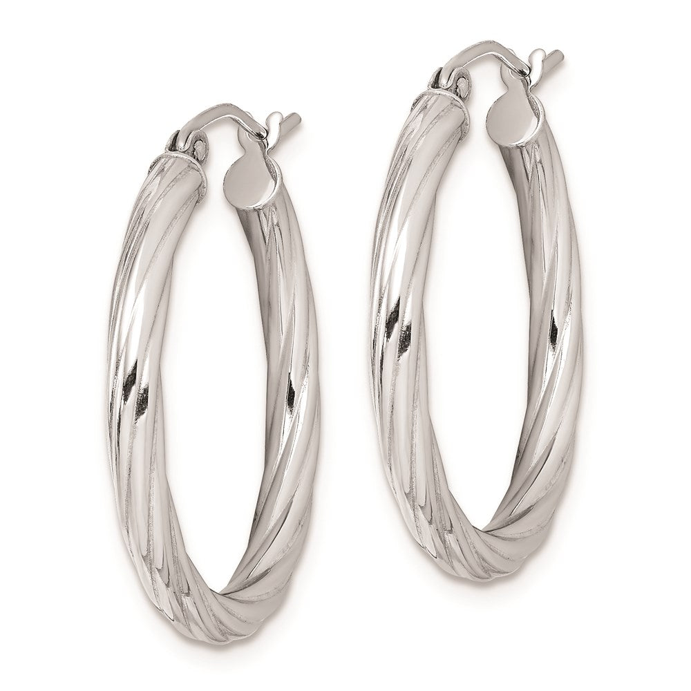 Sterling Silver Rhodium-plated 2.7x Twisted Hoop Earrings