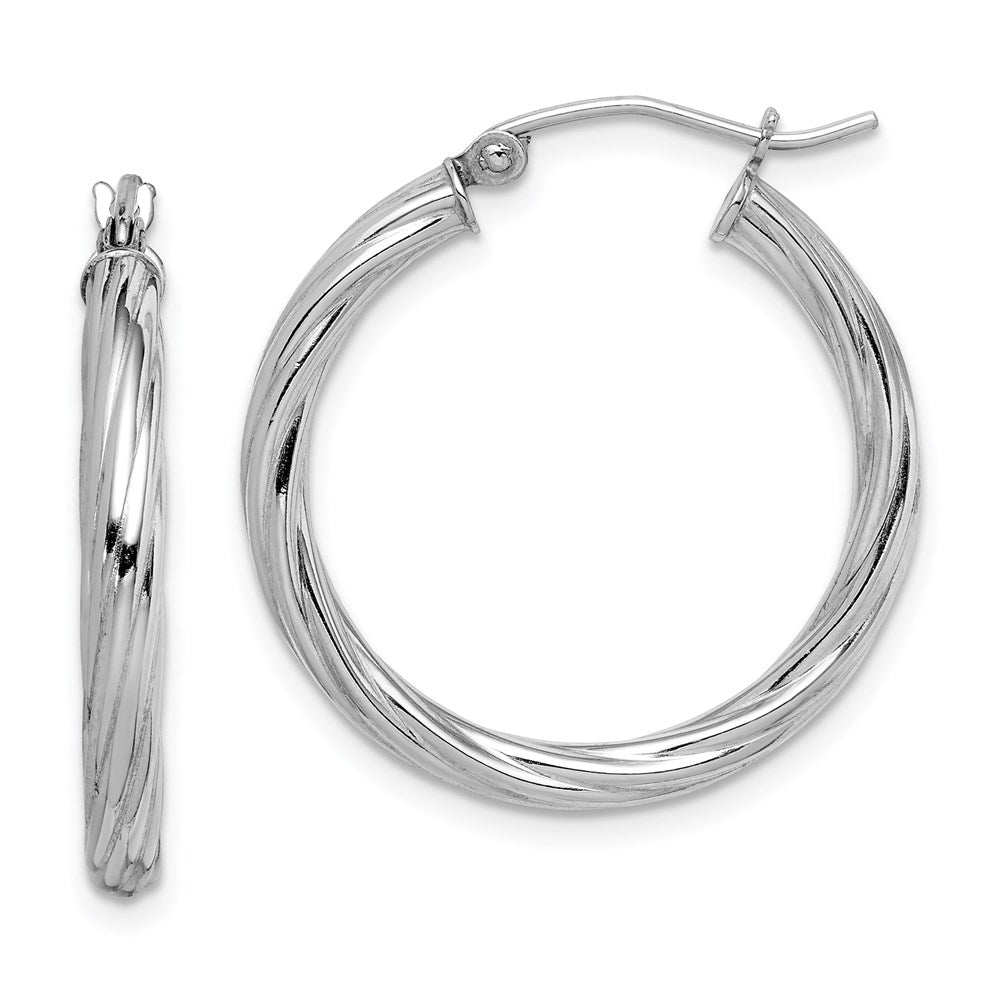 Sterling Silver Rhodium-plated 2.7x Twisted Hoop Earrings