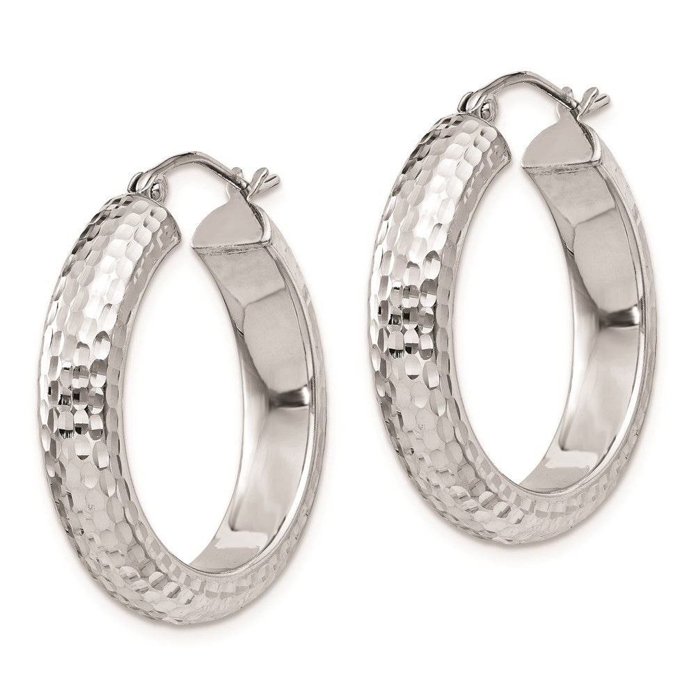 Sterling Silver Rhodium-plated Diamond-cut 5x Hoop Earrings