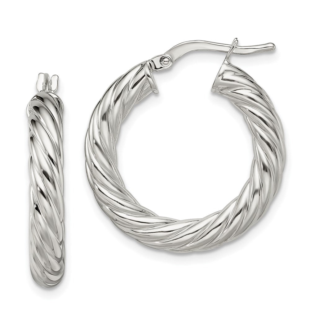 Sterling Silver Rhodium-plated Polished Twisted Hoop Earrings