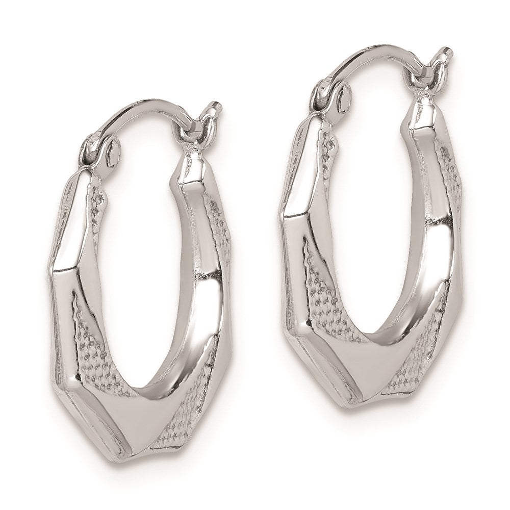 Sterling Silver Rhod-Plated Hollow Polished/Textured Hoop Earrings