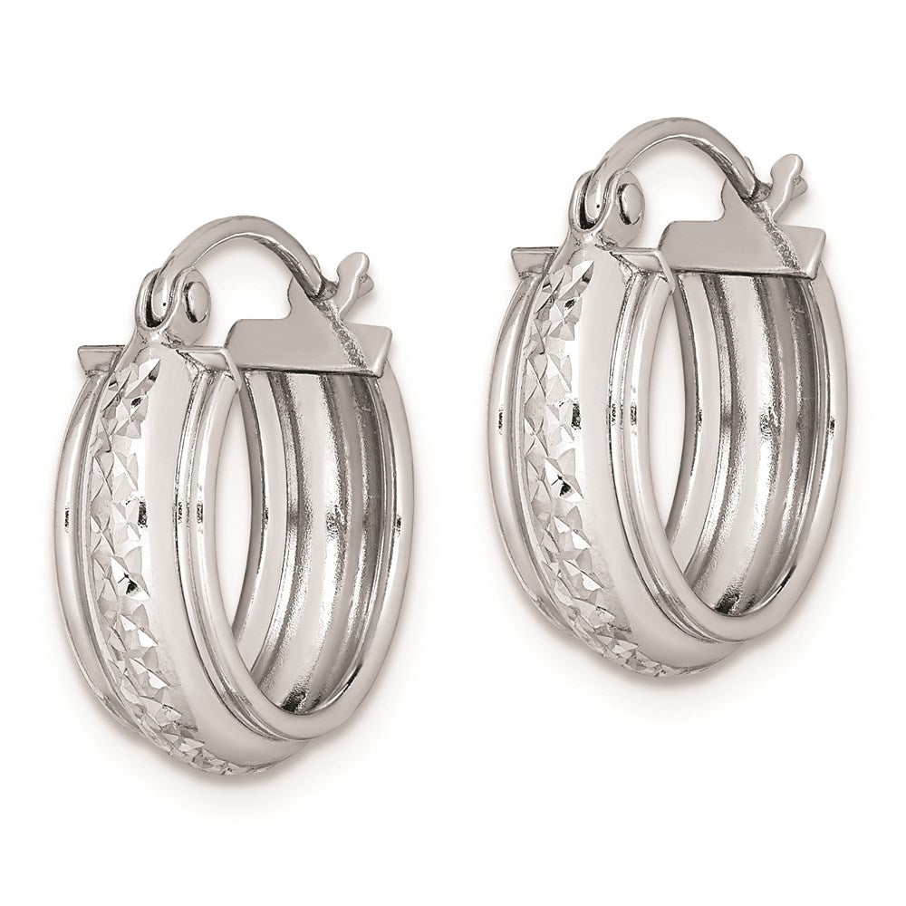 Sterling Silver Rhodium-plated Diamond-cut Round Hoop Earrings