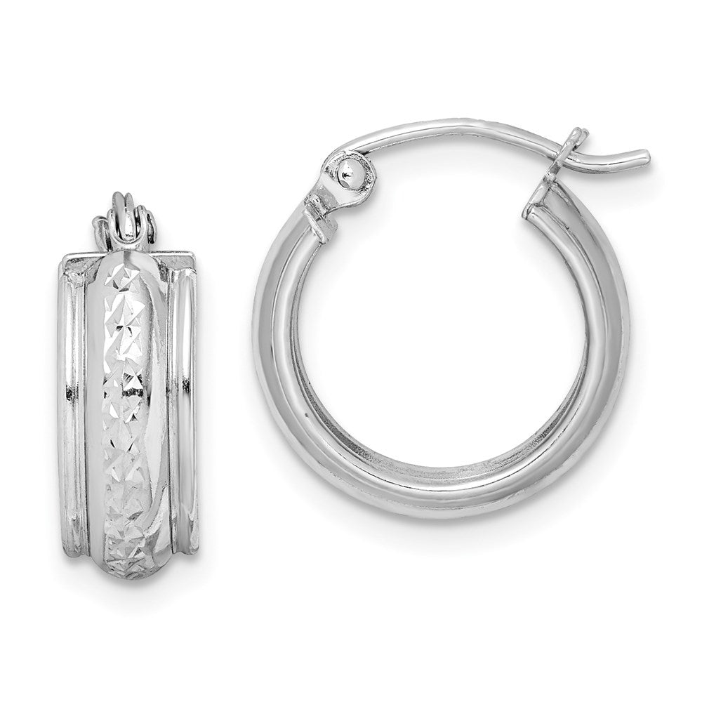 Sterling Silver Rhodium-plated Diamond-cut Round Hoop Earrings