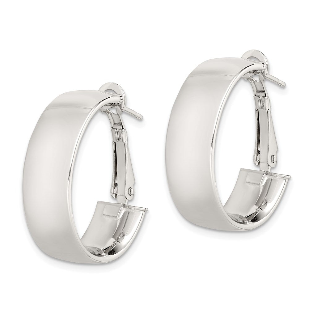 Sterling Silver Rhod-pltd Polish Omega Back Oval Hoop Earrings