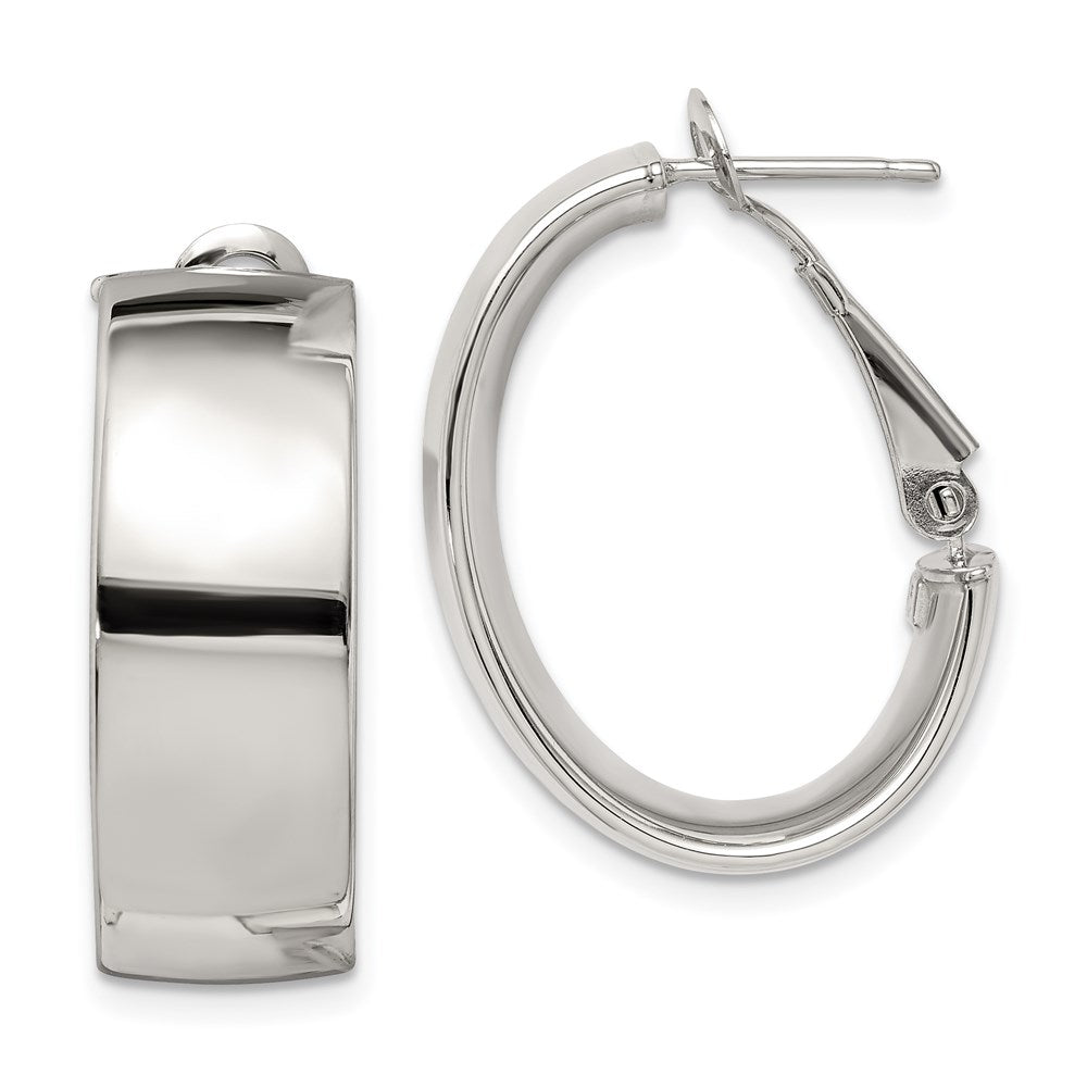 Sterling Silver Rhod-pltd Polish Omega Back Oval Hoop Earrings