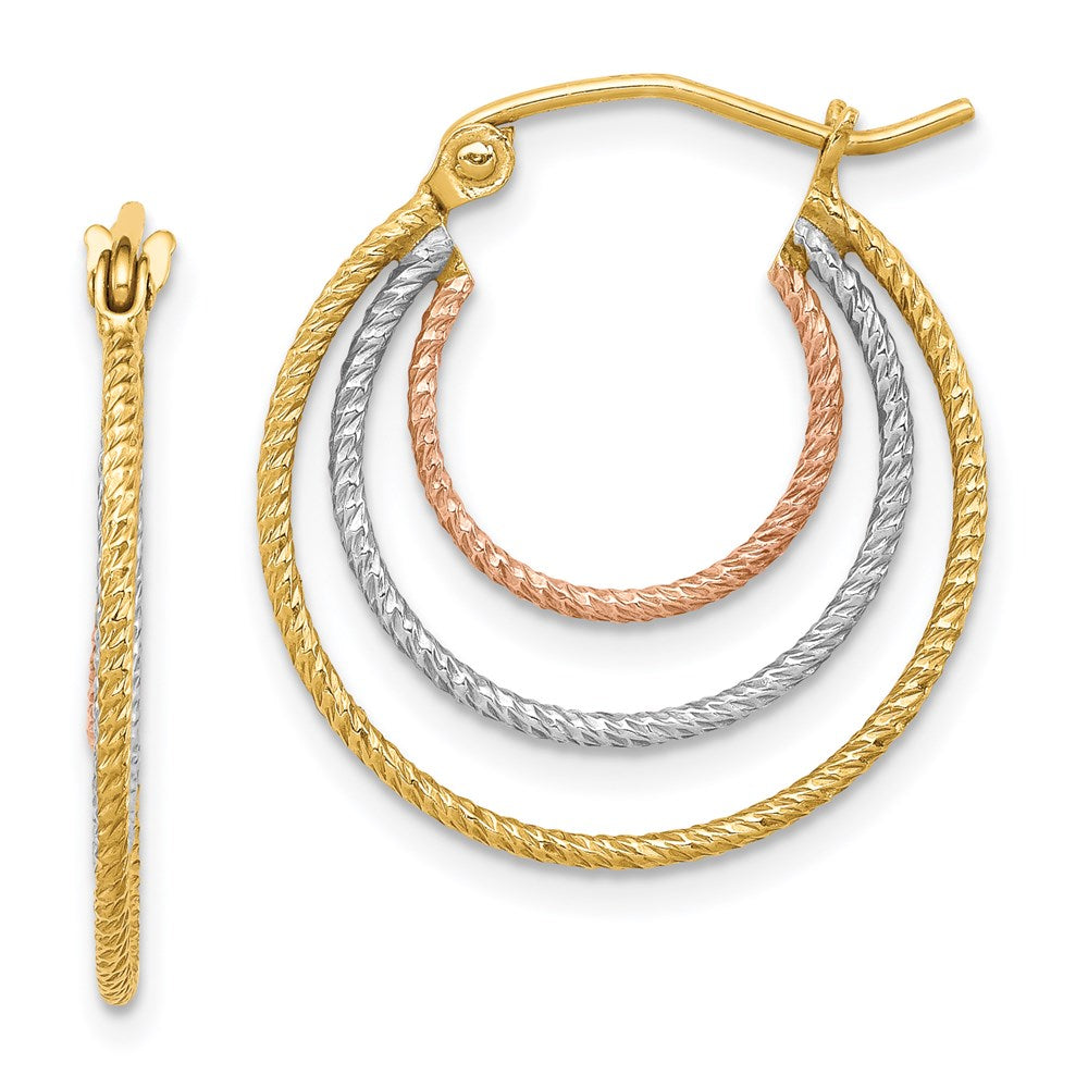 Sterling Silver Rhod-plated Yellow/Rose Vermeil Triple Hoop Earrings