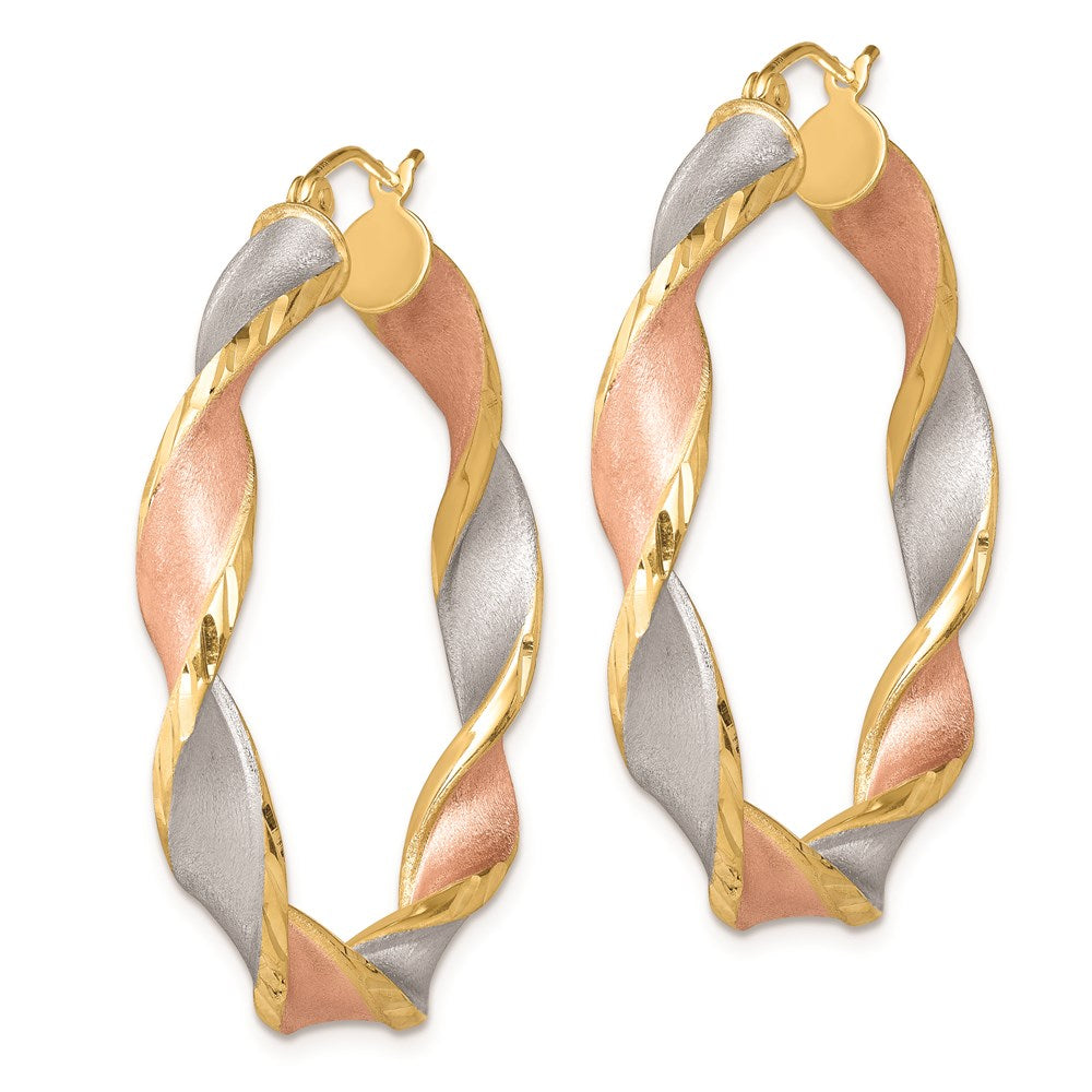 Sterling Silver RH-Plated Yellow/Rose Vermeil D/C Twisted Hoop Earrings