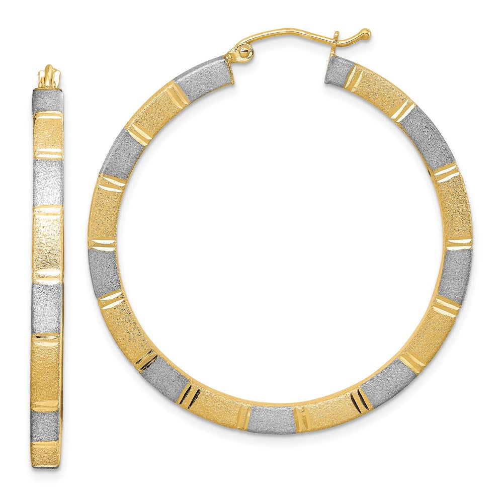 Sterling Silver Rhodium-plated Vermeil Diamond-cut 3x Hoop Earrings
