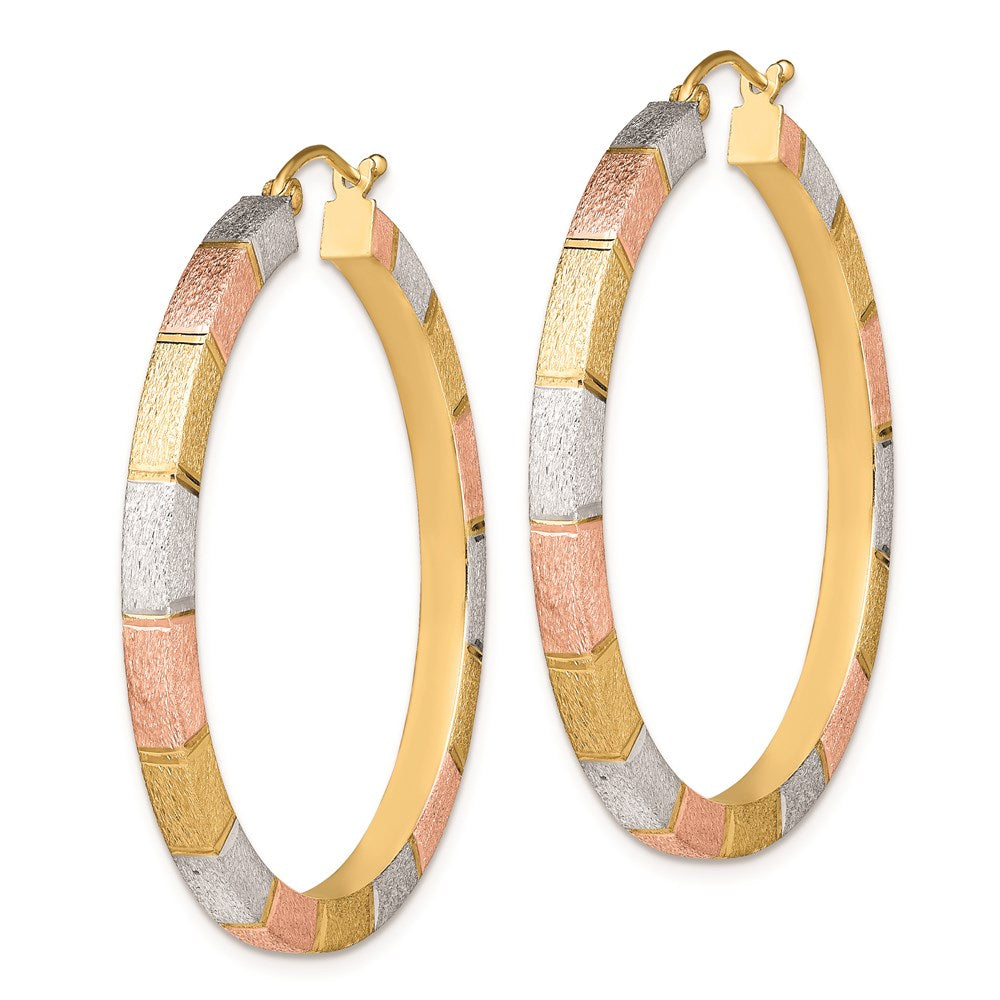 Sterling Silver Rhod-plated Rose/Yellow Vermeil D/C 3x Hoop Earrings