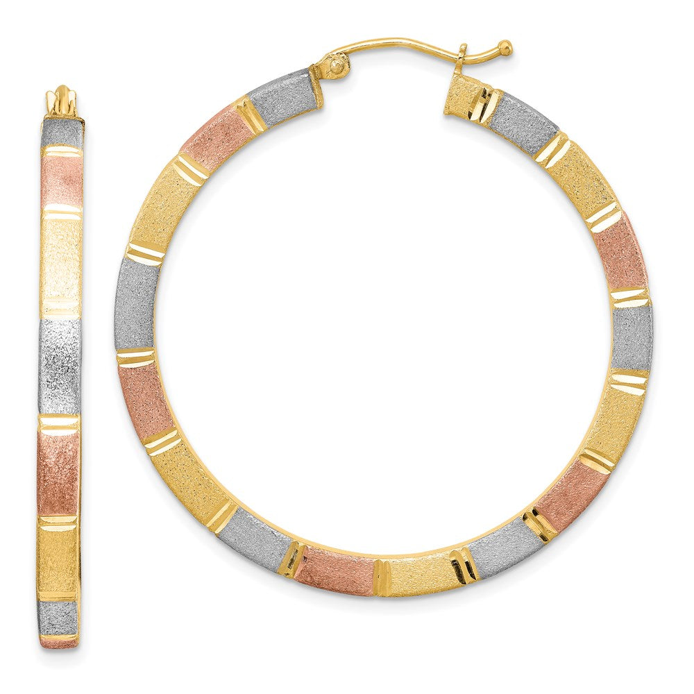 Sterling Silver Rhod-plated Rose/Yellow Vermeil D/C 3x Hoop Earrings