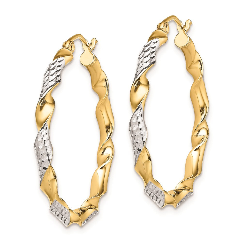 Sterling Silver RH-plated Vermeil Diamond-cut 3x Twisted Hoop Earrings
