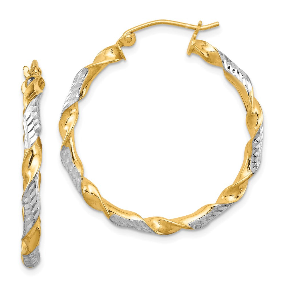Sterling Silver RH-plated Vermeil Diamond-cut 3x Twisted Hoop Earrings