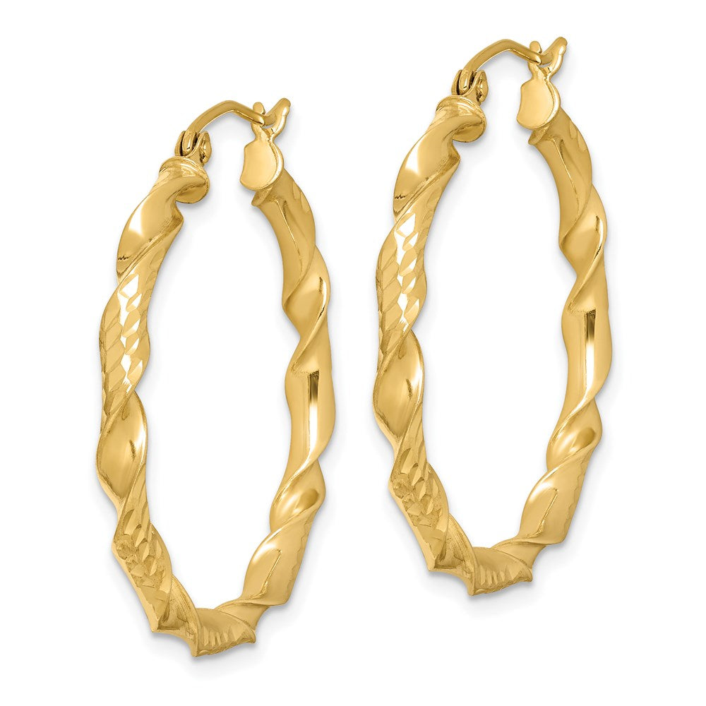 Sterling Silver Gold-plated 3x Diamond-cut Twisted Hoop Earrings