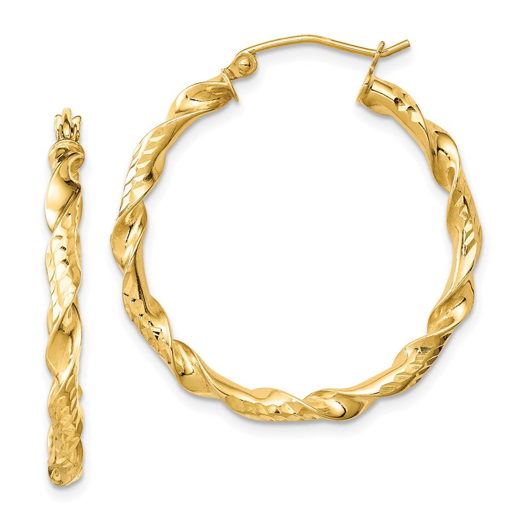 Sterling Silver Gold-plated 3x Diamond-cut Twisted Hoop Earrings