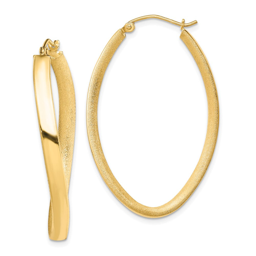 Sterling Silver Gold-plated Textured Wavy Oval Hoop Earrings