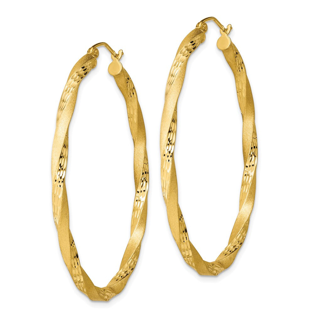 Sterling Silver Gold-plated Diamond-cut Twist Satin Oval Hoop Earrings