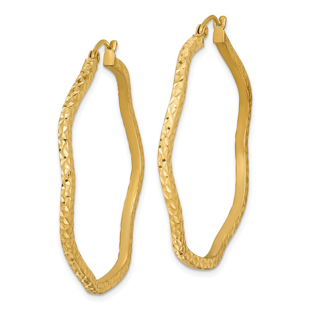 Sterling Silver Gold-plated Diamond Cut Wavy Hoop Earrings
