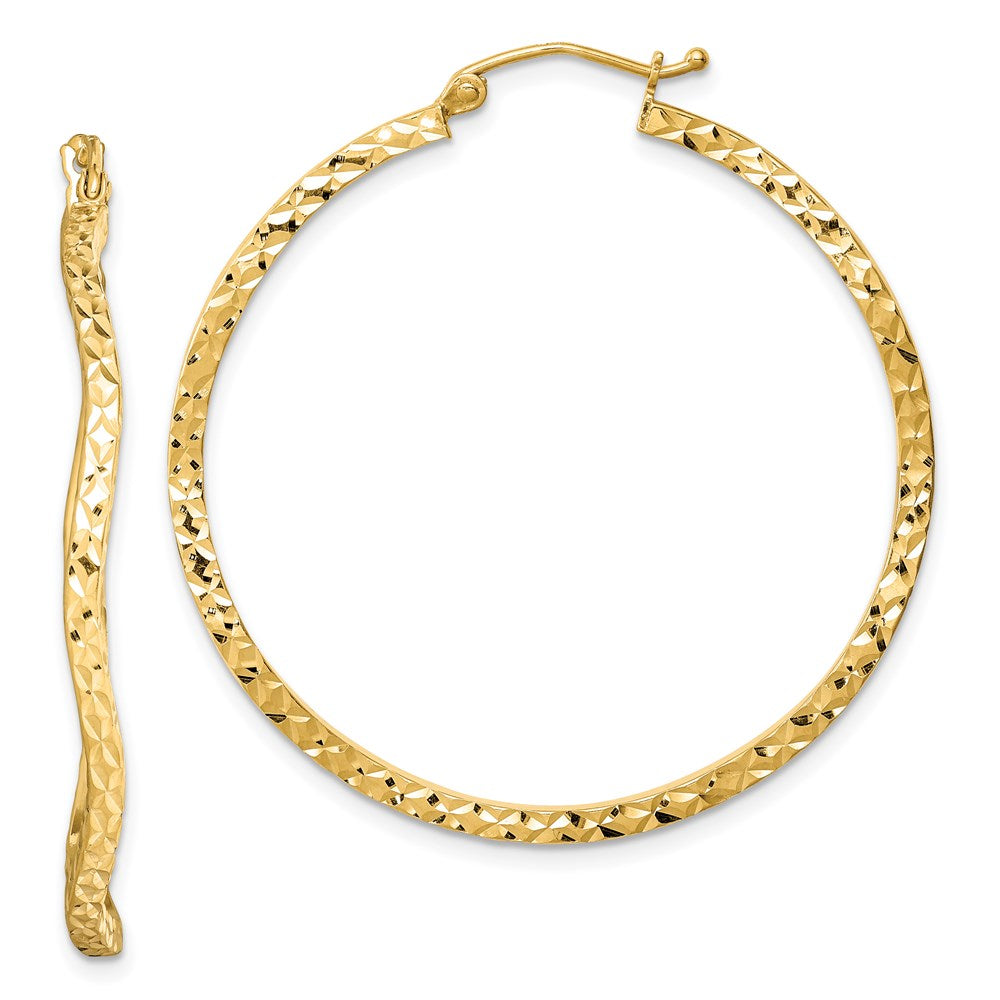 Sterling Silver Gold-plated Diamond Cut Wavy Hoop Earrings