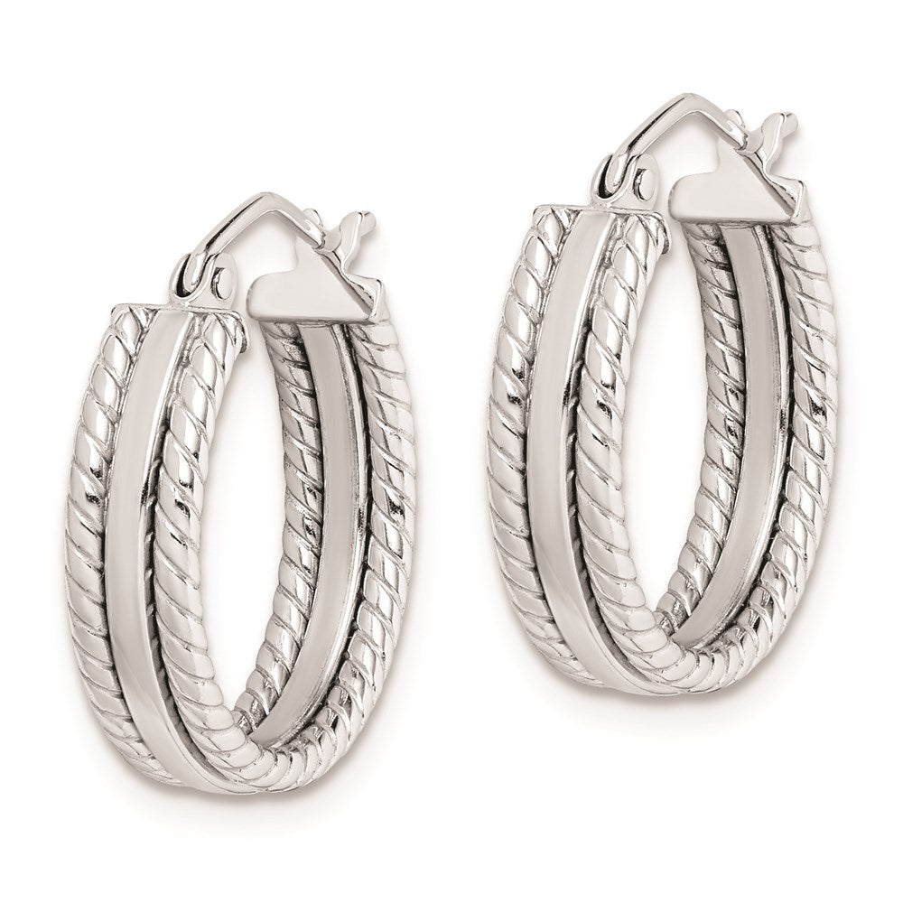 Sterling Silver Rhodium-plated Textured Hoop Earrings