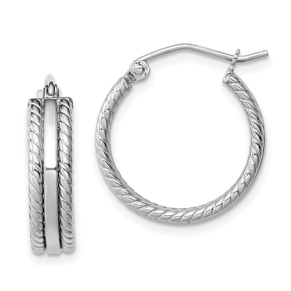 Sterling Silver Rhodium-plated Textured Hoop Earrings