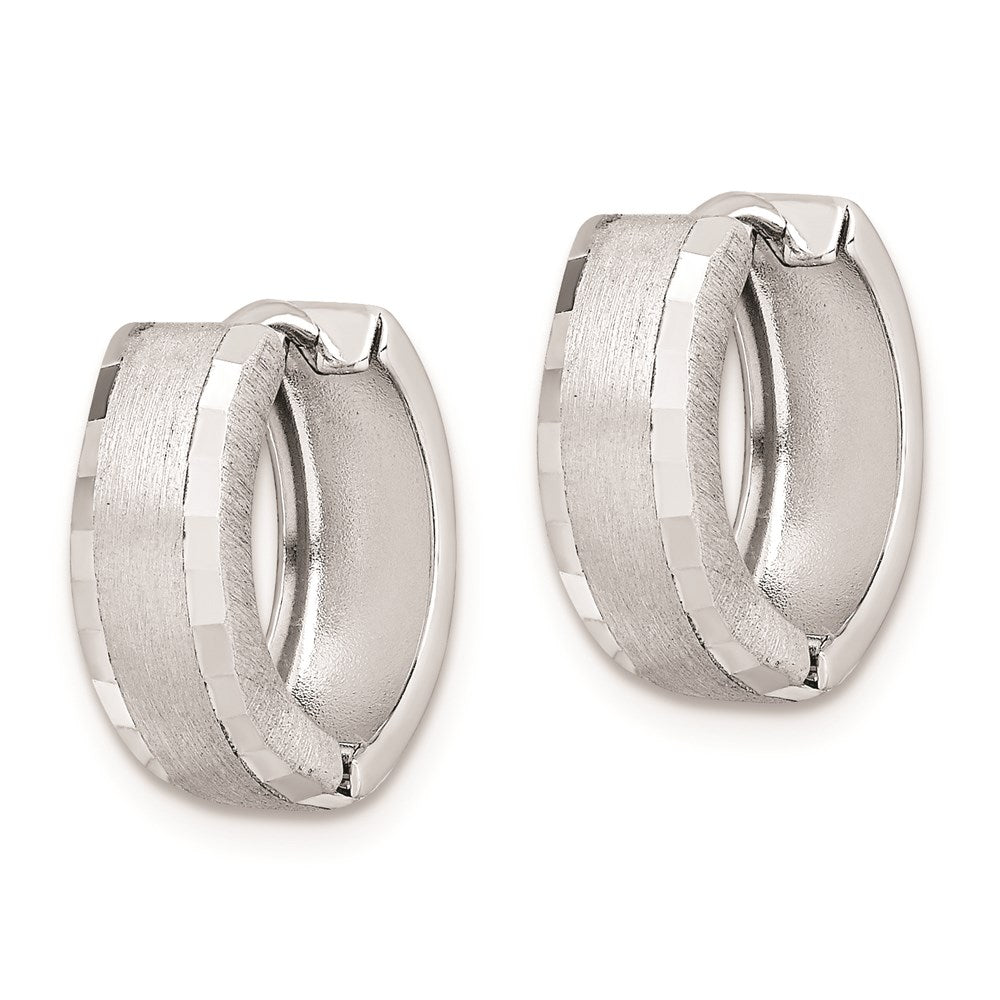 Sterling Silver Rhodium Brushed Patterned Hinged Hoop Earrings