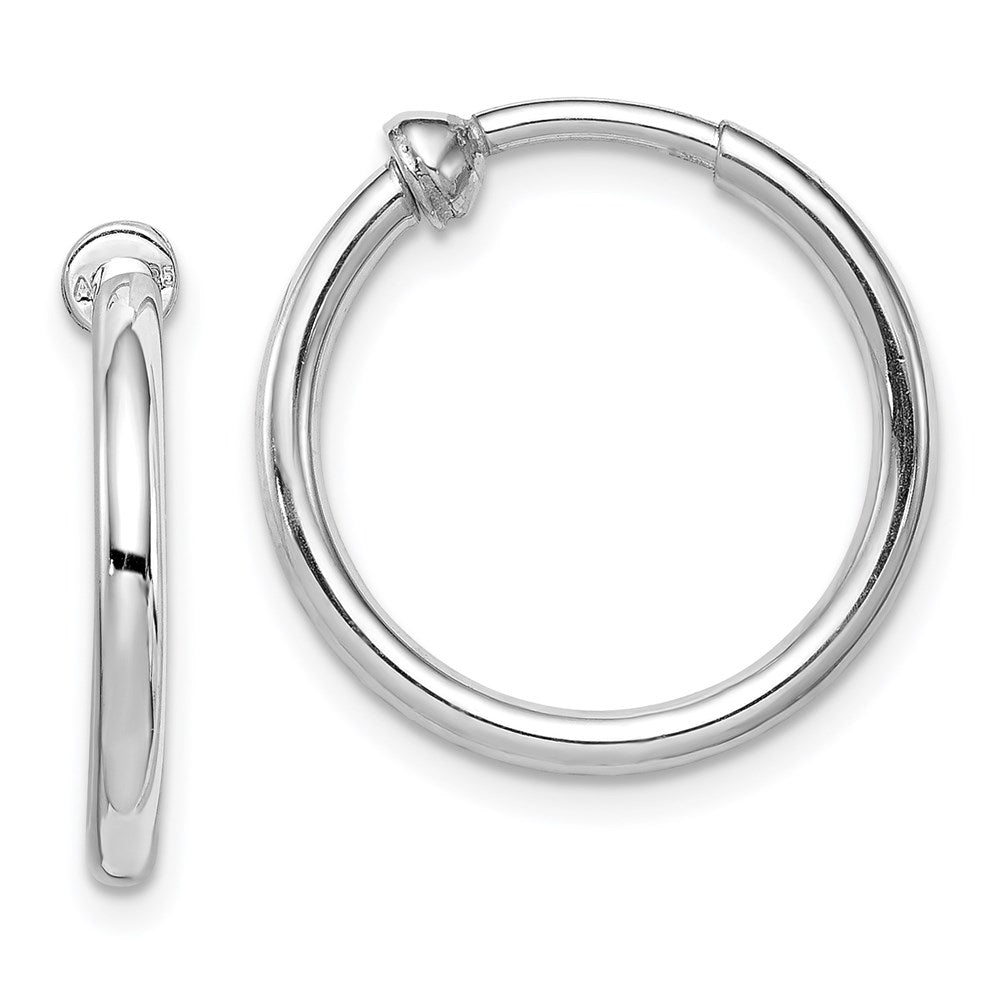 Sterling Silver RH-plated 2x Non-Pierced Round Hoop Earrings