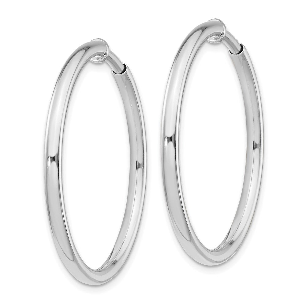 Sterling Silver RH-plated 2.5x Non-Pierced Round Hoop Earrings