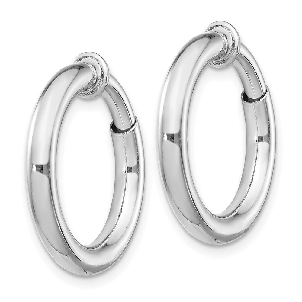 Sterling Silver RH-plated 3x Non-Pierced Round Hoop Earrings