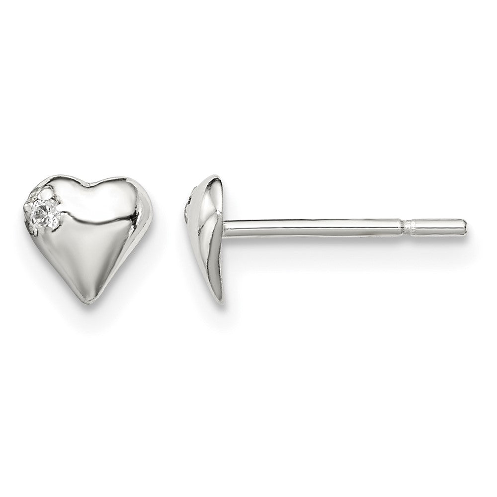 Sterling Silver Polished Heart with CZ Petite Post Earrings
