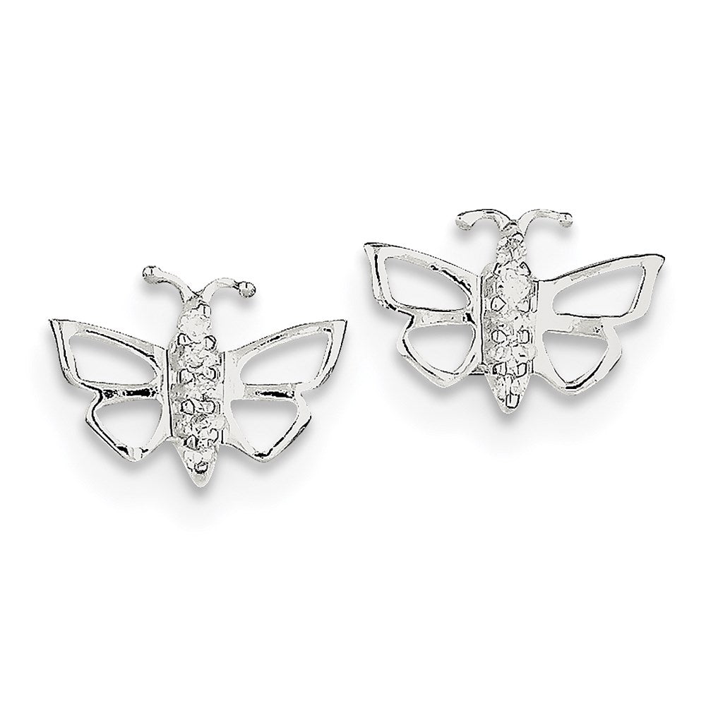 Sterling Silver CZ Butterfly Post Earrings