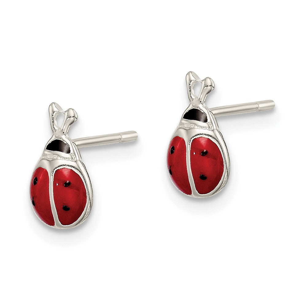 Sterling Silver Polished Red/Black Enameled Ladybug Post Earrings