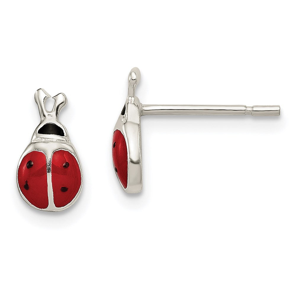 Sterling Silver Polished Red/Black Enameled Ladybug Post Earrings