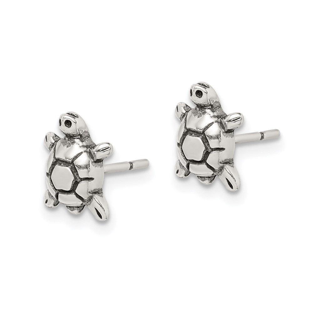 Sterling Silver Polished & Antiqued Turtle Post Earrings