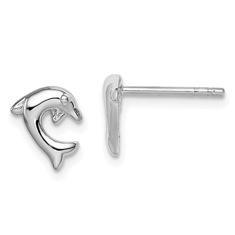 Sterling Silver Rhodium-plated Polished Dolphin Post Earrings